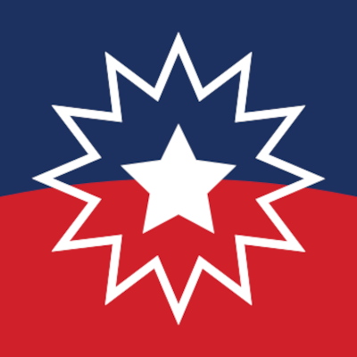 The Juneteenth flag. The white star and surrounding starburst alludes to Texas and the "freedom of African Americans in all 50 states." The curve behind the star is representative of a new horizon and the colors were taken from the red, white, and blue flag of the US.